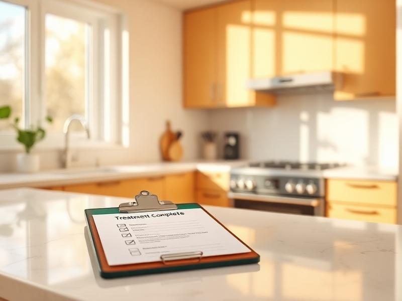Clean treated kitchen with GradePestControl treatment-complete checklist