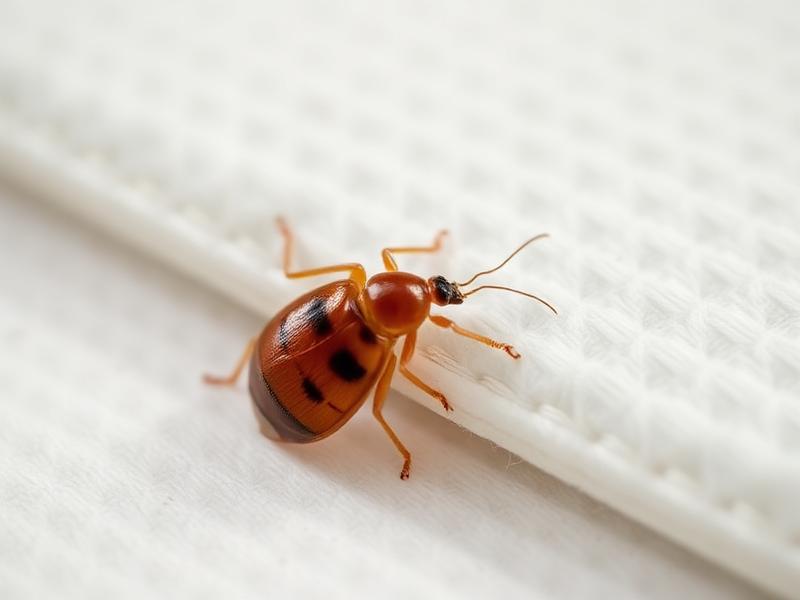 Close-up of a bed bug on a mattress seam
