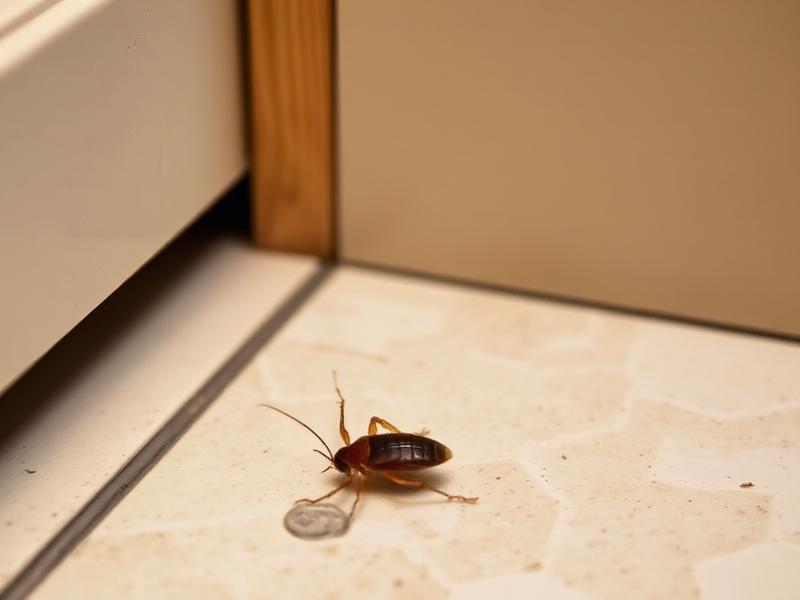 Cockroach on a kitchen floor near a skirting board